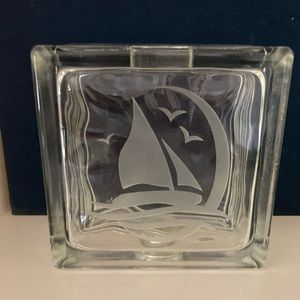 Glass Block Bank with Sailboat design etched into glass